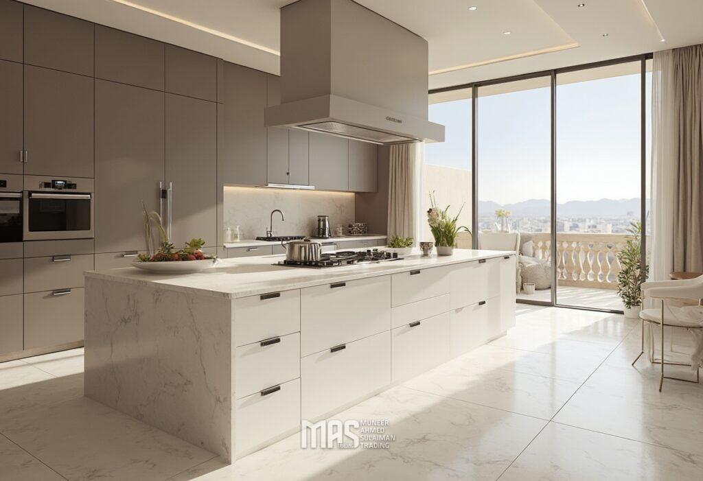 Marble, Porcelain, or Granite? Choosing the Right Stone for Your Muscat Home 3 modern kitchen showcasing the sleek appeal of porc