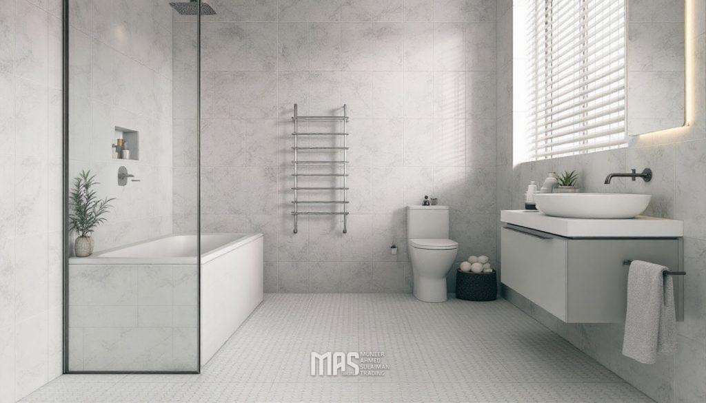 Porcelain vs. Ceramic: Which is Ideal for Your Needs in Oman? 2 freepik a modern omani bathroom showcasing porcelain tiles 74062