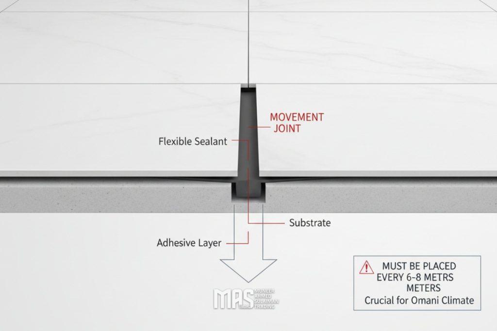 Guide to Porcelain installation in Muscat 6 Strategic Movement Joint Placement